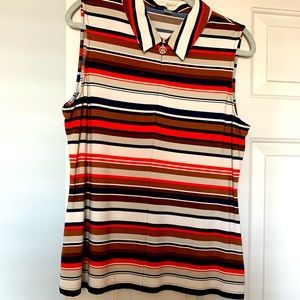 3-4 zip sleeveless striped top
